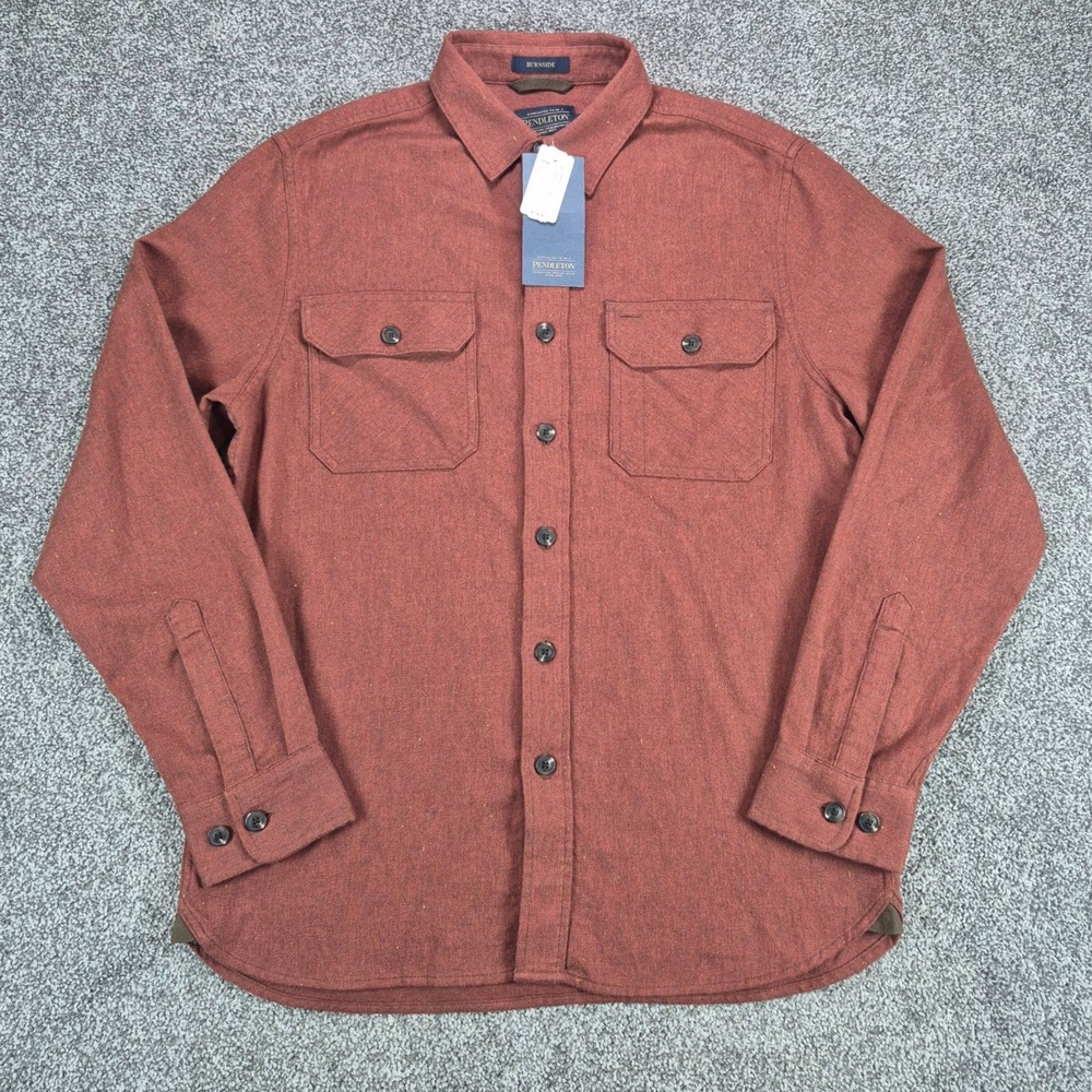 NWT Pendleton Burnside Flannel Shirt Mens Medium Red Donegal Heather Cotton